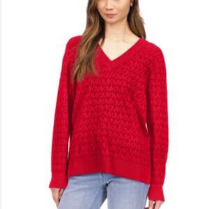 NEW Michael Kors Womens M Easy V-Neck Metallic Rhubarb Sweater